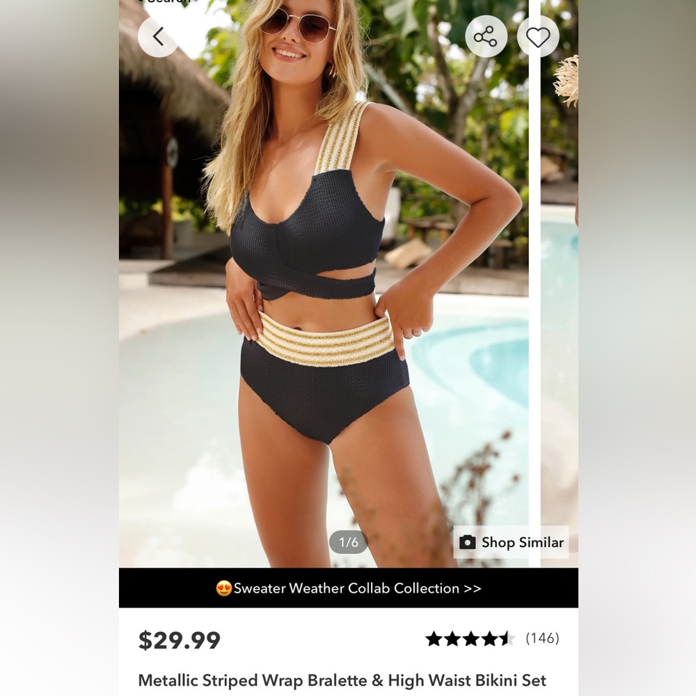 Cupshe Metallic Striped Wrap Bralette and High Waist Bikini Set